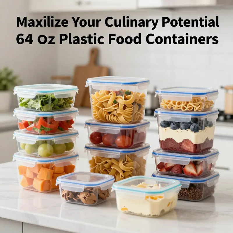 Diverse uses of 64 oz plastic food containers in food storage settings.
