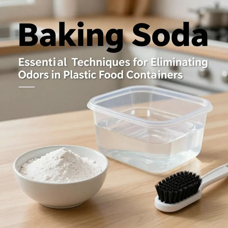 Using baking soda to soak and cleanse plastic food containers effectively.