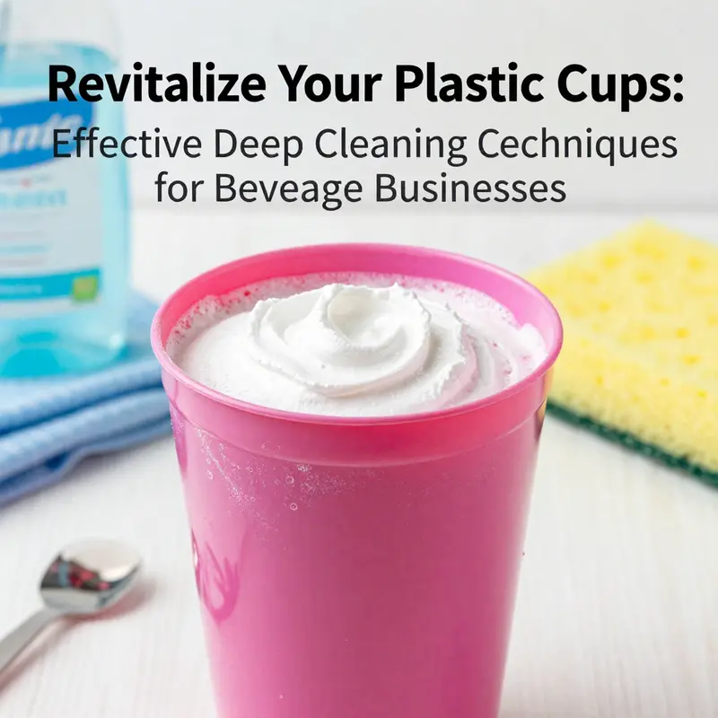 Baking soda paste applied to a discolored plastic cup, ready for cleaning.