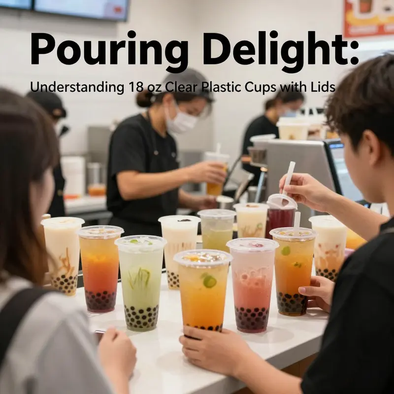 A variety of 18 oz clear plastic cups in different materials, highlighting their versatility.