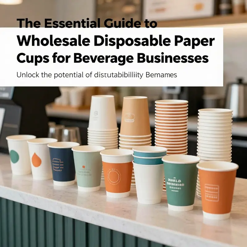 An attractive arrangement of disposable paper cups on a café counter, portraying their versatility for different beverages.