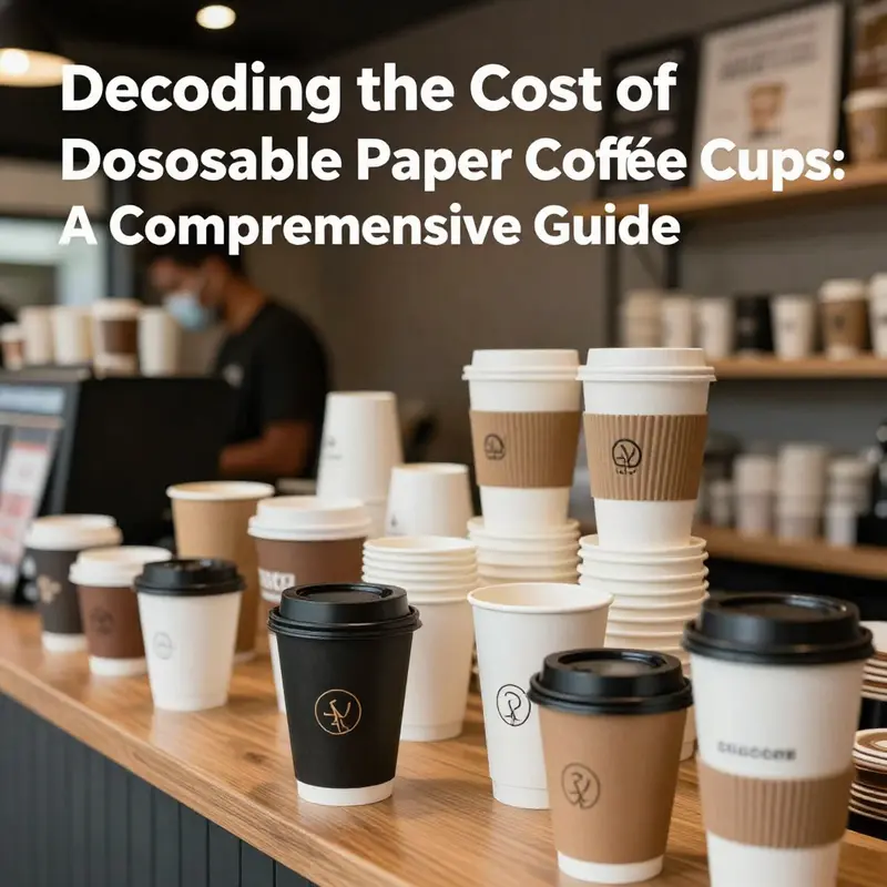 A colorful depiction of a beverage shop emphasizing disposable paper coffee cups as a key part of the service.