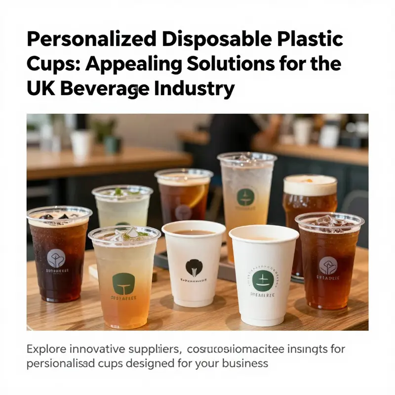 A colorful array of personalised disposable plastic cups filled with beverages, showcased in a vibrant café environment.