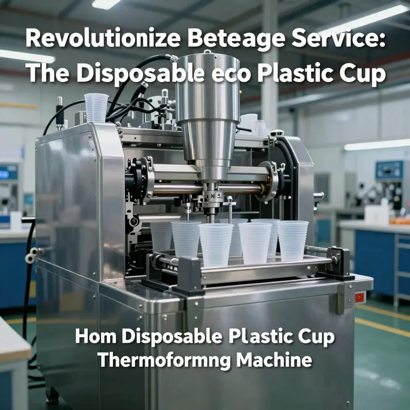 A large industrial thermoforming machine showcasing its design and function in producing disposable plastic cups.