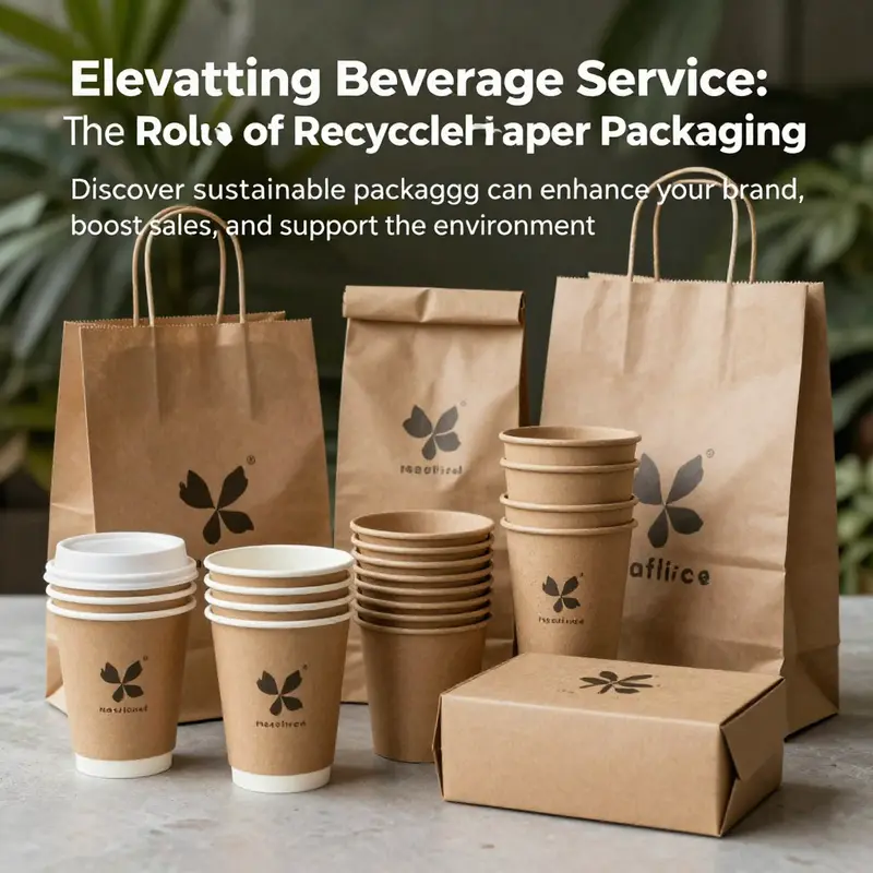 Diverse recycled kraft paper packaging items displayed artistically, promoting sustainability.