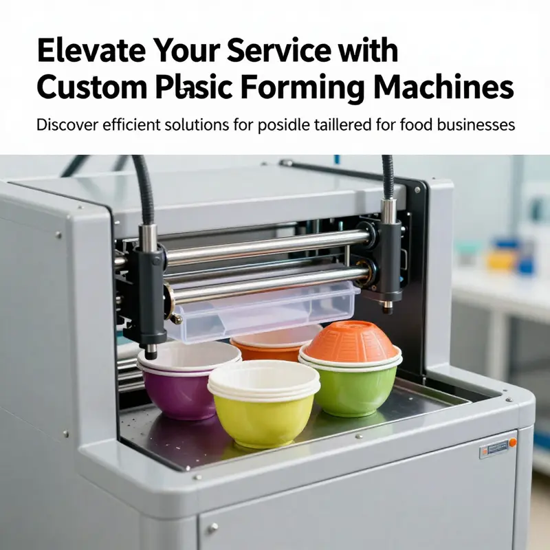 A custom plastic forming machine actively producing disposable bowls in a food service setting.