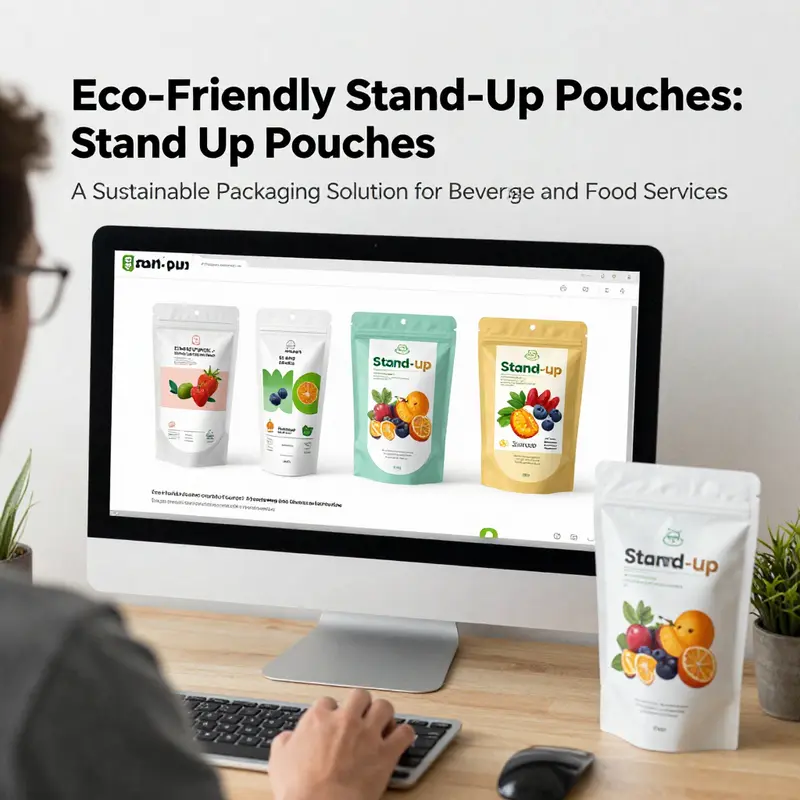 A variety of sustainable stand-up pouches showcasing eco-friendly materials.