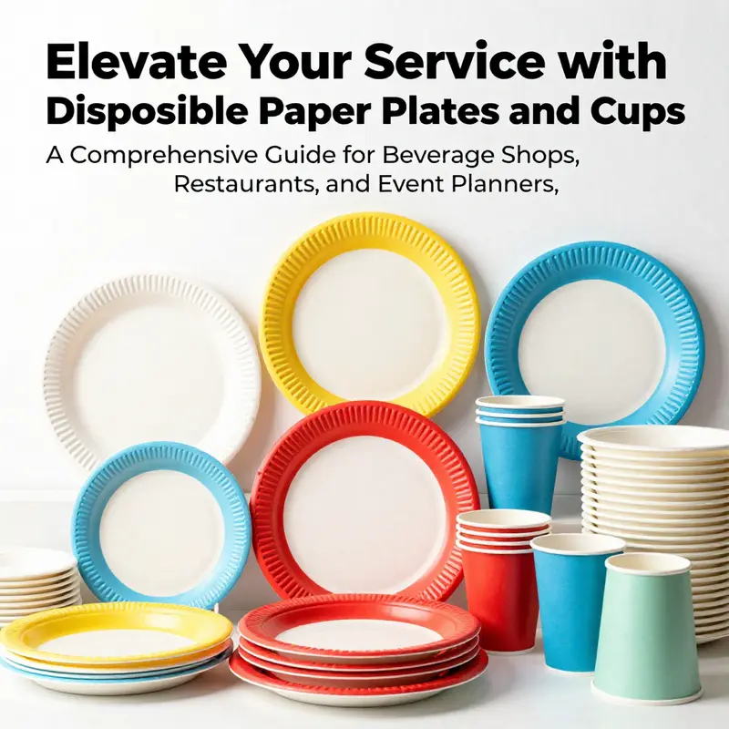 A colorful variety of disposable paper plates and cups showcasing the range of designs and materials offered in the market.