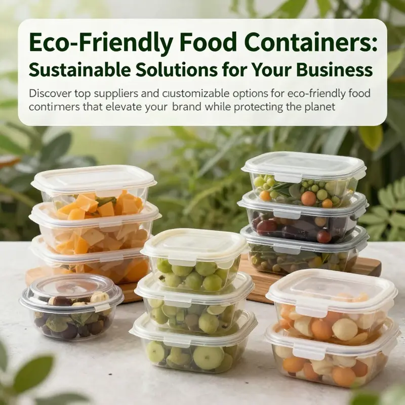Eco-friendly food containers displayed against a natural backdrop, representing sustainability.