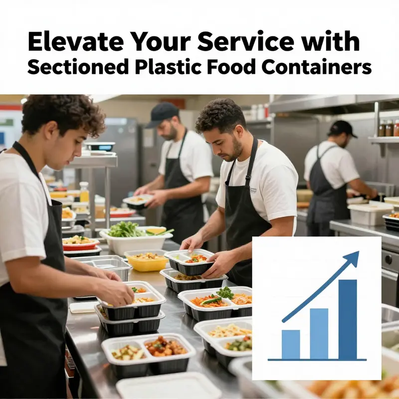 An array of sectioned plastic food containers filled with fresh ingredients, highlighting their versatility and material options.