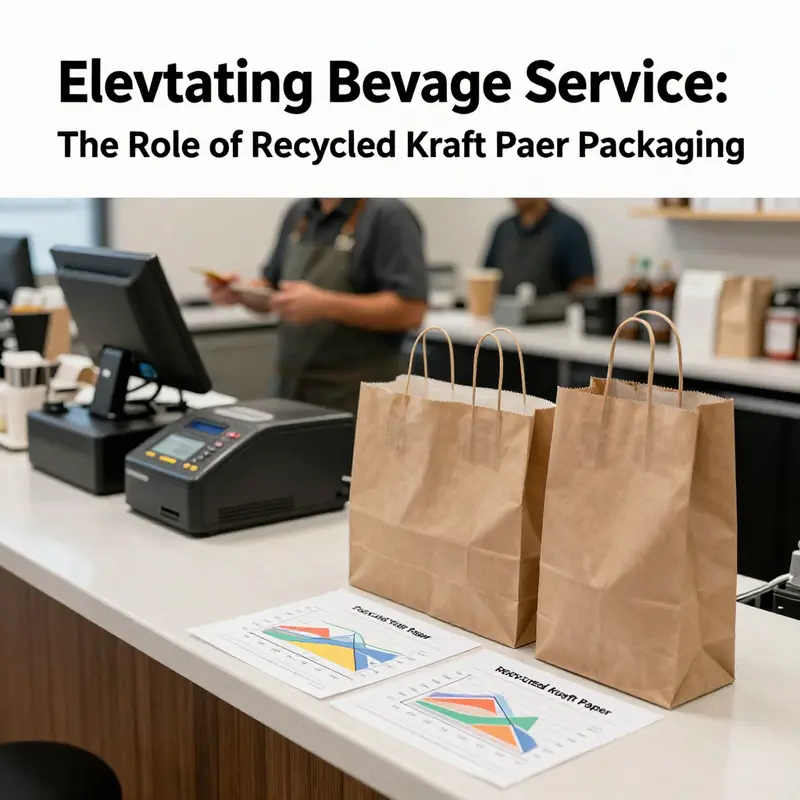 Recycled kraft paper packaging prominently displayed in an artisan café, underlining sustainable practices.