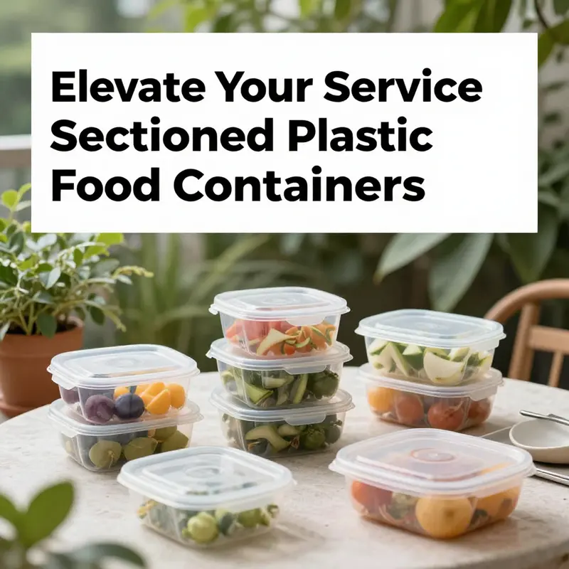 An array of sectioned plastic food containers filled with fresh ingredients, highlighting their versatility and material options.