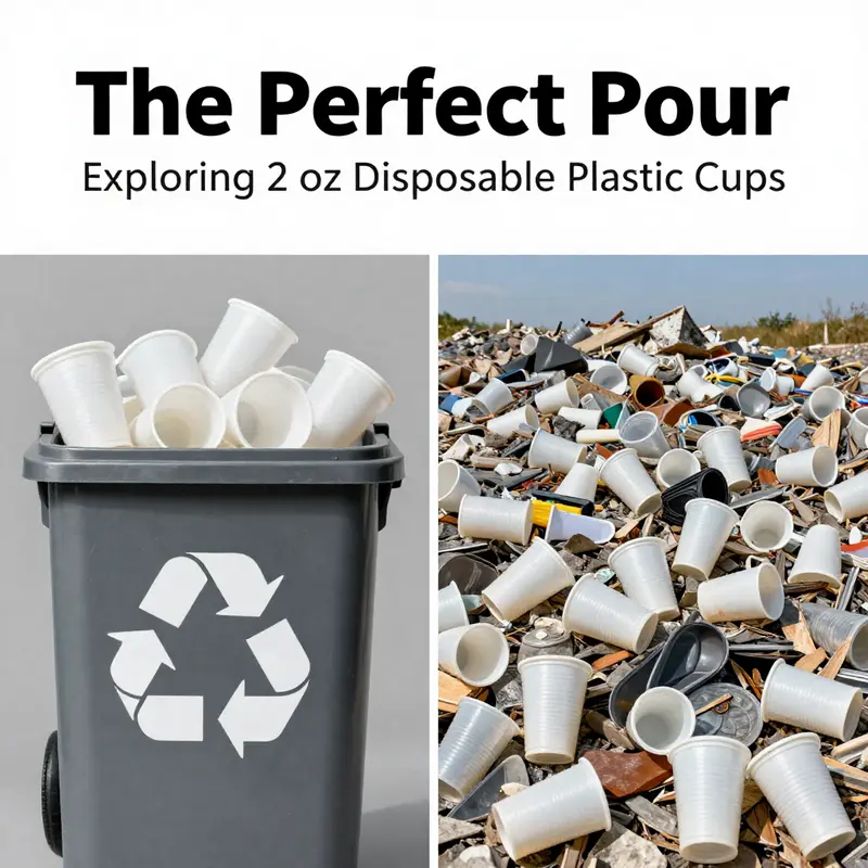 Contrasting images of waste streams showcasing the environmental impact of 2 oz disposable plastic cups.
