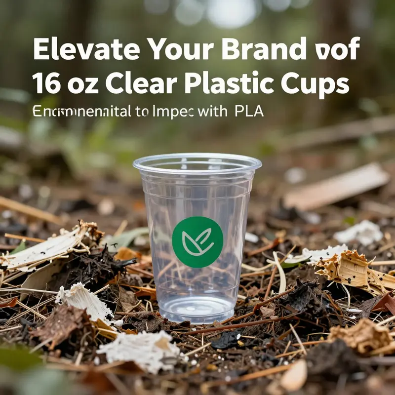 A showcase of custom 16 oz clear plastic cups displaying vibrant logos and beverage options.