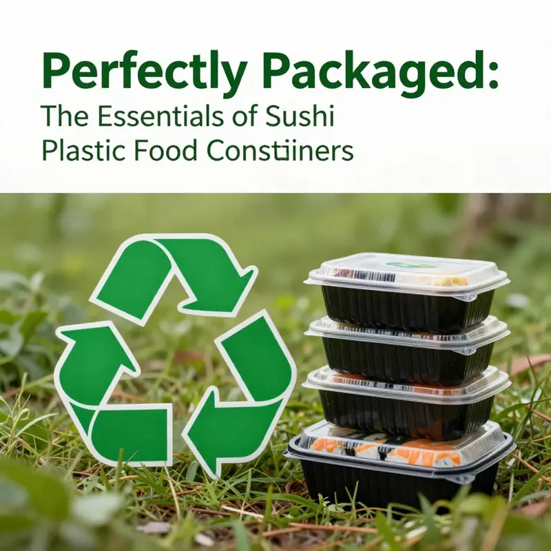 A variety of sushi plastic food containers demonstrating their functional features.