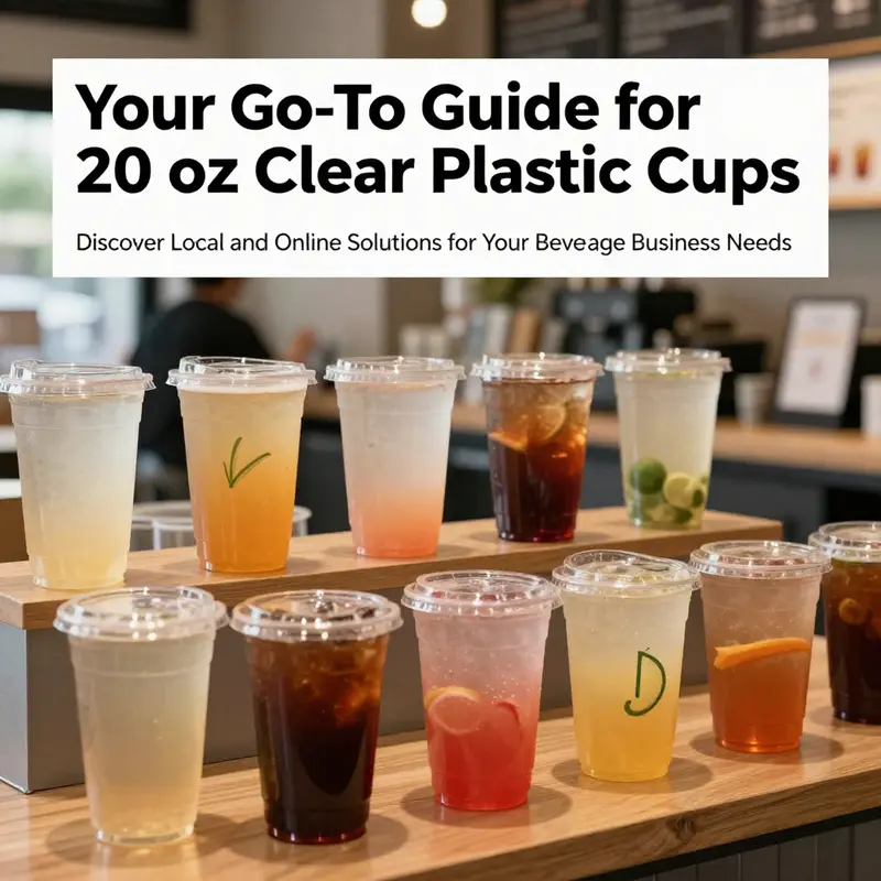 Colorful display of 20 oz clear plastic cups filled with drinks in a café.