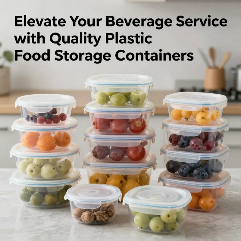 Colorful collection of plastic food storage containers showing versatility for various food service needs.