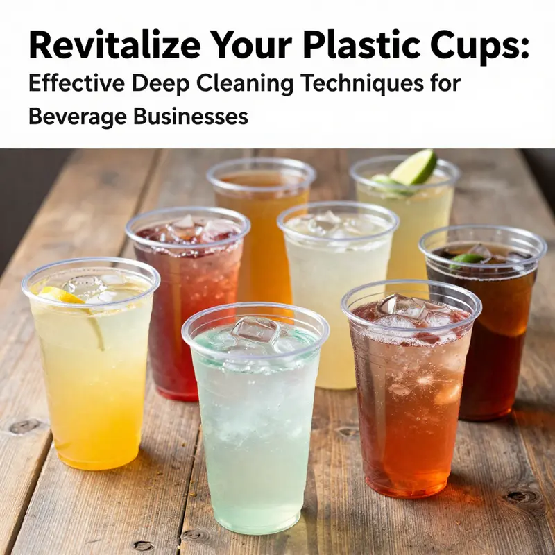 An array of clean plastic cups filled with colorful beverages, highlighting their immaculate appearance.