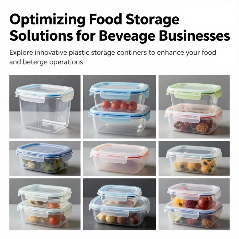 Collage showcasing various food storage containers suitable for different food and beverage applications.