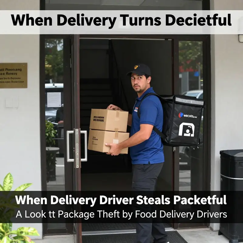 Surveillance footage of the food delivery driver caught stealing packages in Miami.