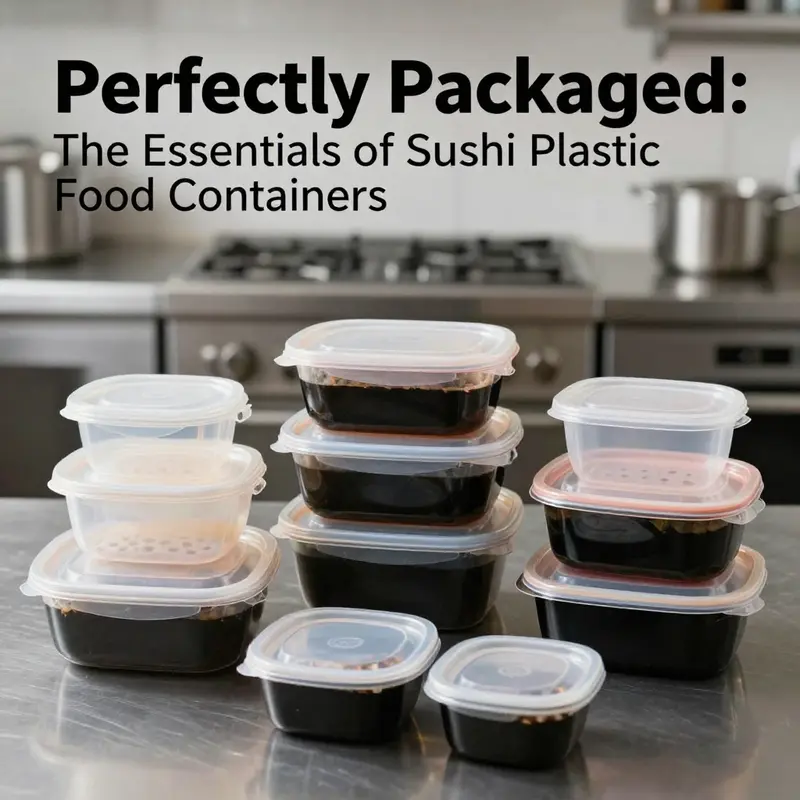A variety of sushi plastic food containers demonstrating their functional features.
