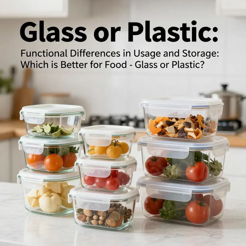 Contrasting glass and plastic food storage containers, highlighting their safety features.