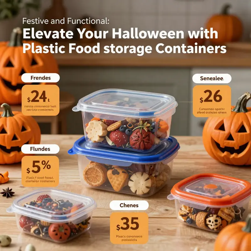 A collection of various Halloween plastic food storage containers, showcasing their festive designs and functionality.