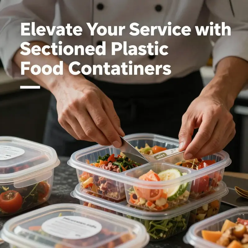 An array of sectioned plastic food containers filled with fresh ingredients, highlighting their versatility and material options.