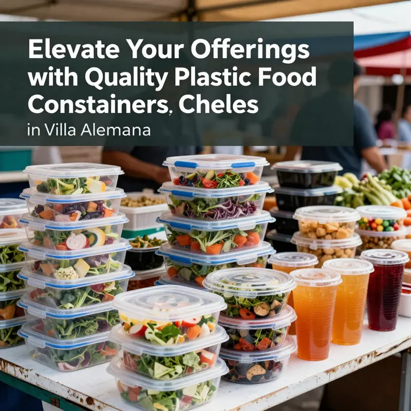 A vibrant marketplace showcasing a variety of plastic food containers available in Villa Alemana.