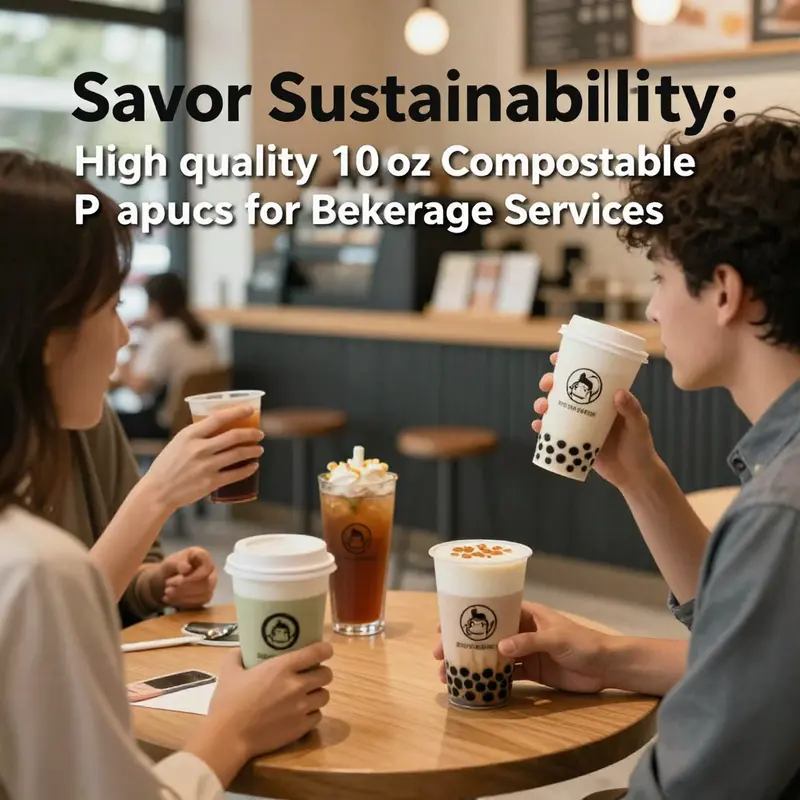 Highlighting the features of premium 10oz compostable paper cups.