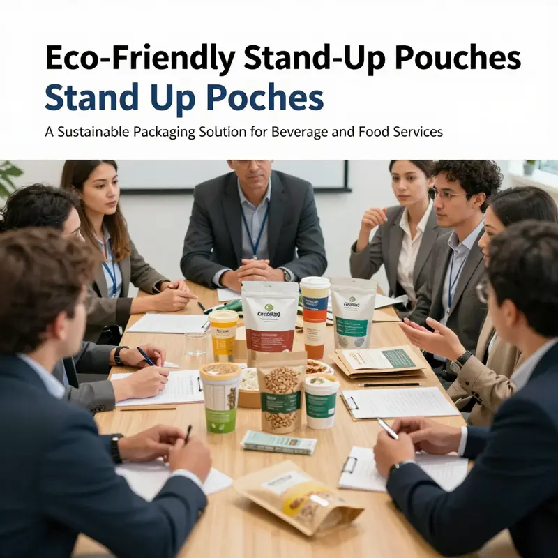 A variety of sustainable stand-up pouches showcasing eco-friendly materials.