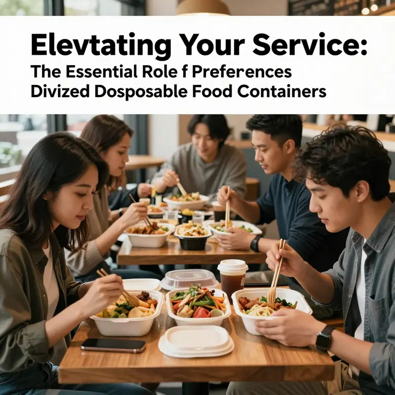 A variety of material options for divided disposable food containers highlight their unique features.