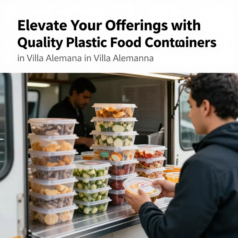 A vibrant marketplace showcasing a variety of plastic food containers available in Villa Alemana.