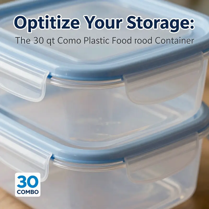 An organized kitchen featuring the 30 qt combo plastic food storage container, highlighting its dual-compartment design.