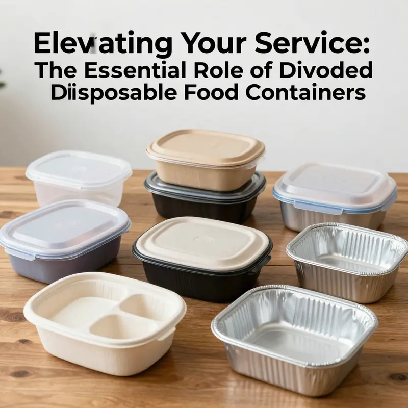 A variety of material options for divided disposable food containers highlight their unique features.
