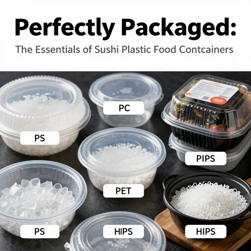 A variety of sushi plastic food containers demonstrating their functional features.