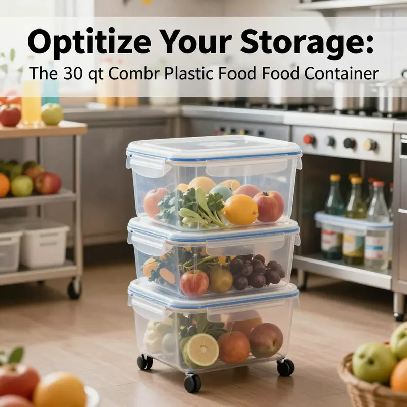 An organized kitchen featuring the 30 qt combo plastic food storage container, highlighting its dual-compartment design.
