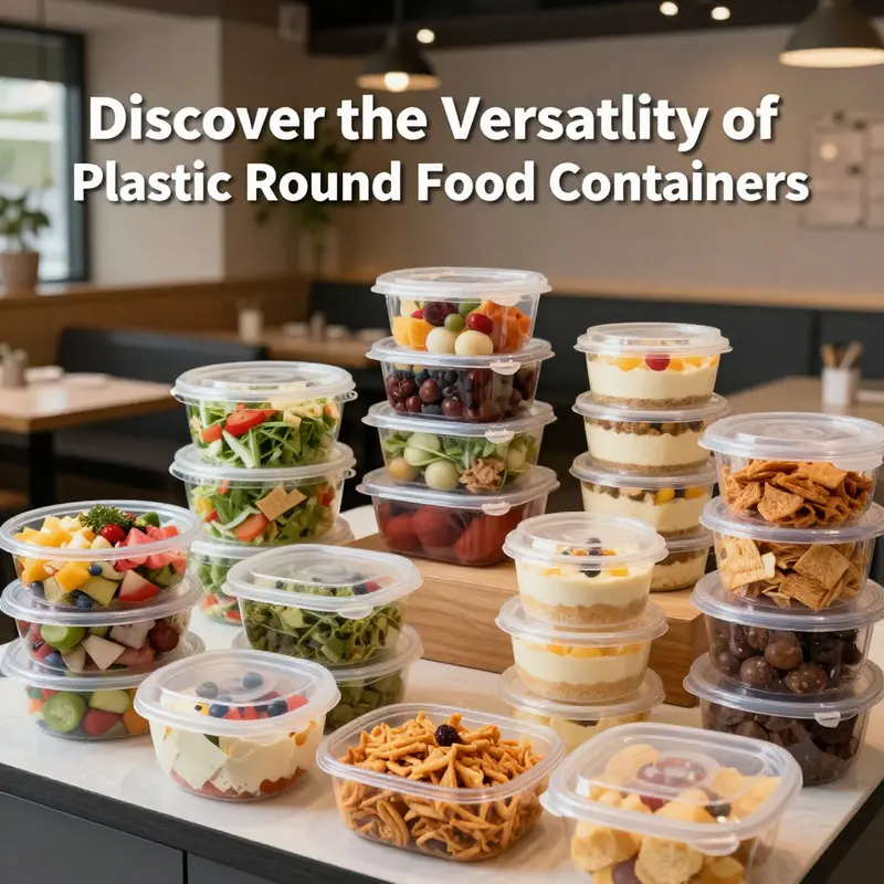 A range of plastic round food containers showcasing different applications in food service.
