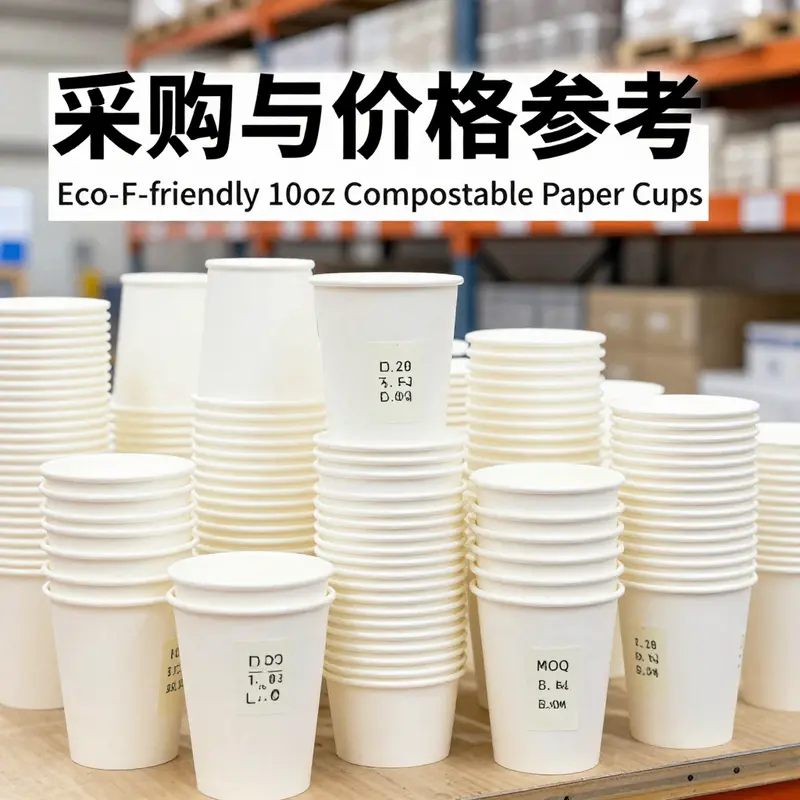Highlighting the eco-friendly materials and features of 10oz compostable paper cups.