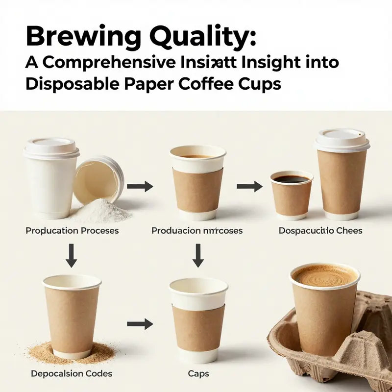 Infographic depicting the intricate production steps of disposable paper coffee cups with lids.