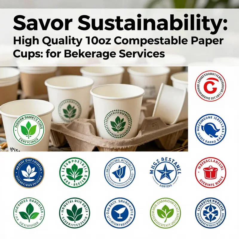 Highlighting the features of premium 10oz compostable paper cups.