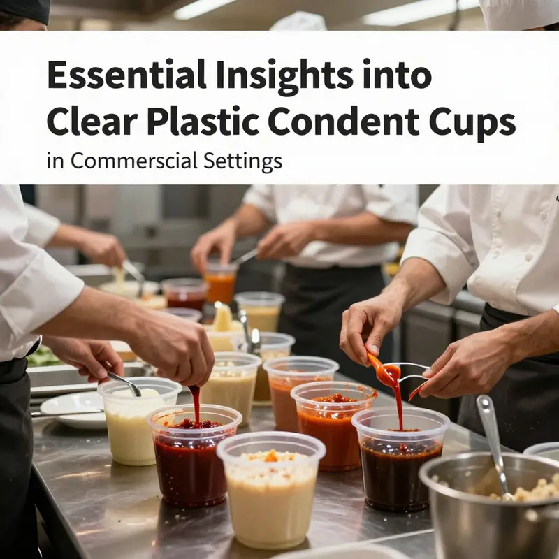Chefs utilizing clear plastic condiment cups for efficient food preparation and serving.