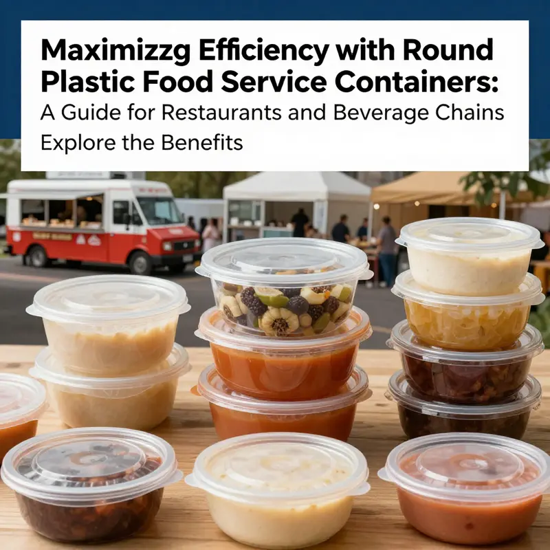 A colorful montage of round plastic food service containers with lids, illustrating their varied uses in restaurants, food trucks, and catering events.