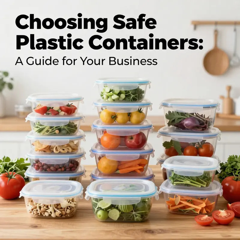 A collection of safe plastic food storage containers displayed with fresh ingredients, conveying the importance of food safety.