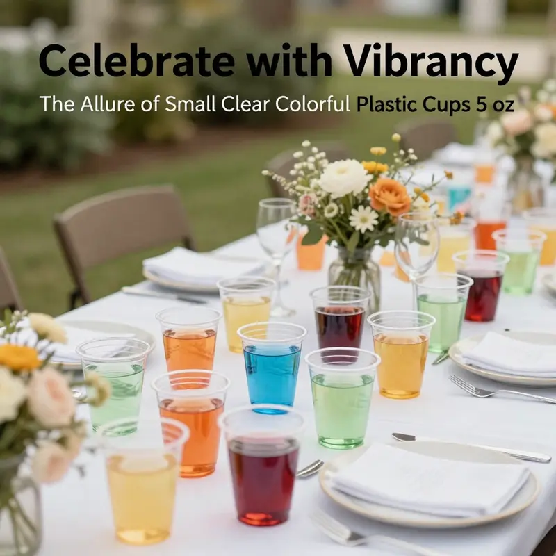 A vibrant array of small clear colorful plastic cups ready to catch the eye of consumers.