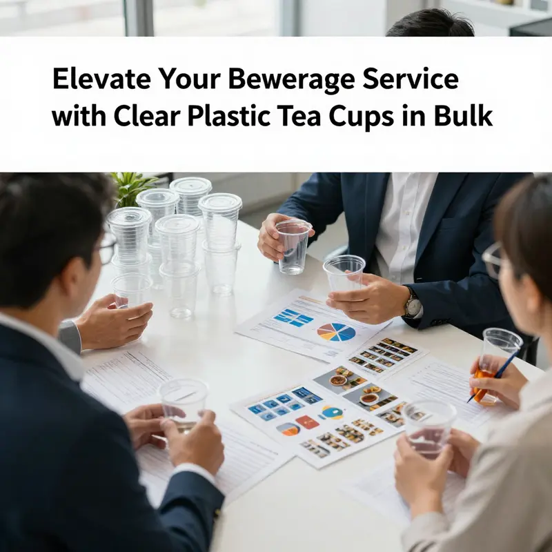 An assortment of clear plastic tea cups illustrating different types and sizes available in bulk.