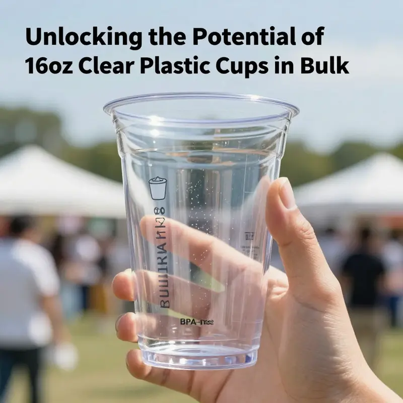 An array of 16oz clear plastic cups in a bustling cafe setting, showcasing their popularity in beverage service.