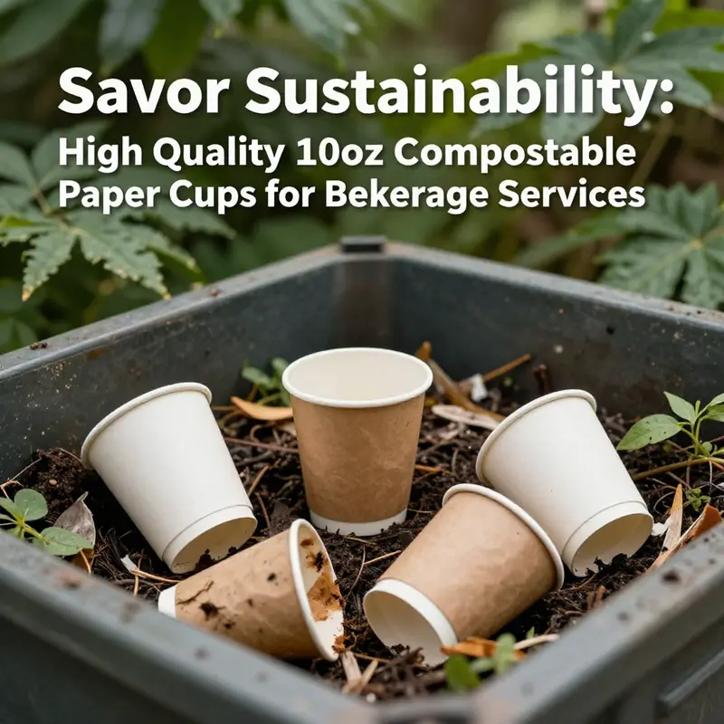 Highlighting the features of premium 10oz compostable paper cups.