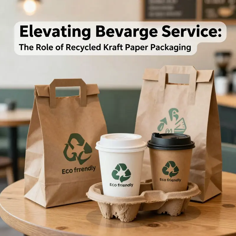 Recycled kraft paper packaging prominently displayed in an artisan café, underlining sustainable practices.
