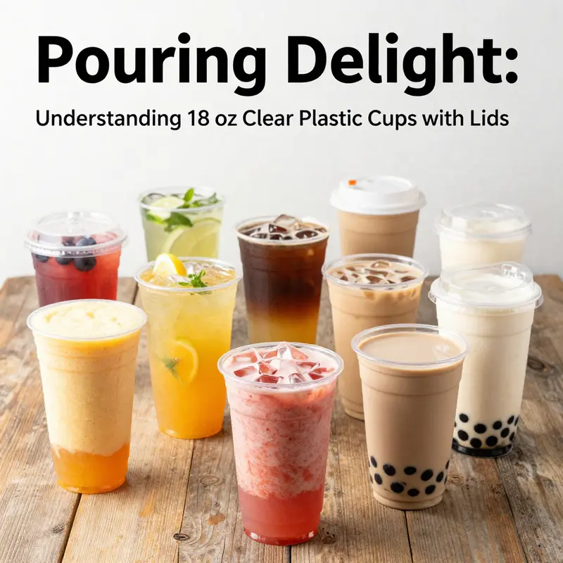 A variety of 18 oz clear plastic cups in different materials, highlighting their versatility.